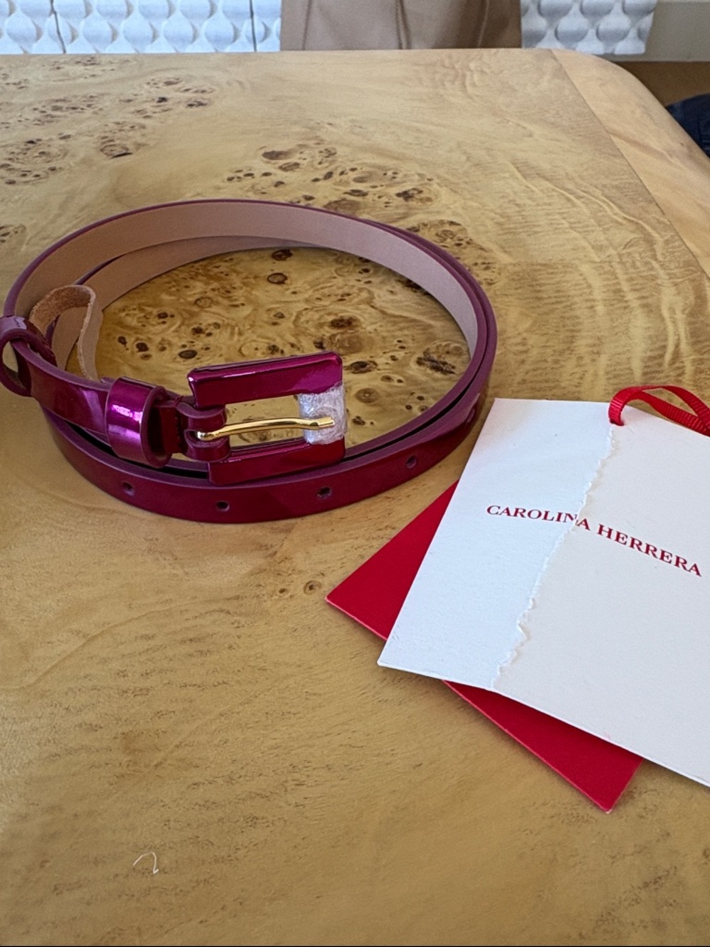 Pink Carolina Herrera skinny patent belt